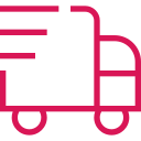 "Fast shipping icon with motion lines behind a delivery truck."